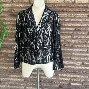 Fever Black Over Lace Fitted Blazer Jacket Size Small